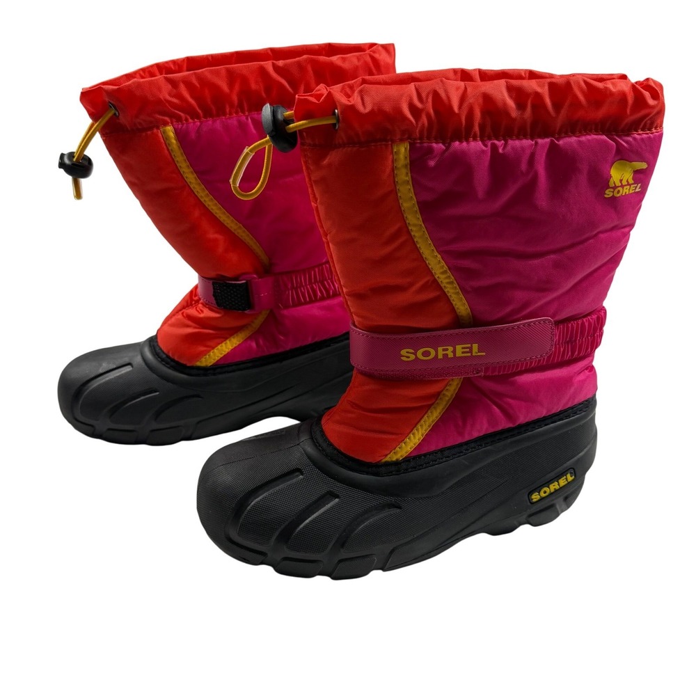 Sorel Girls Winter‎ Snow Boots Red Pink Orange Insulated Waterproof Youth Size 5
